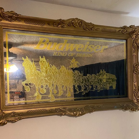 Budweiser 58” Clydesdale Vintage Rare Gold Collectable Mirror - Picture 1 of 5